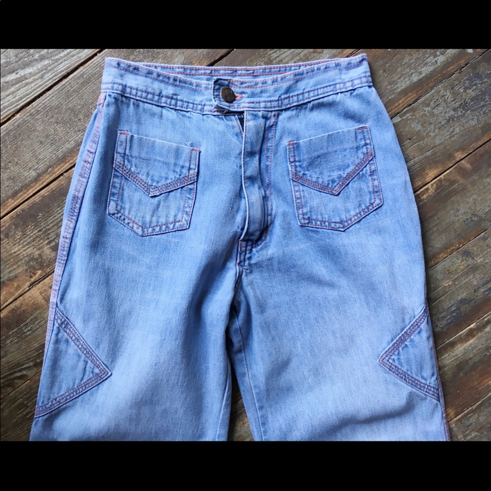 Vintage 70s Colave High Waisted Bell Jeans 23 - Picture 2 of 5